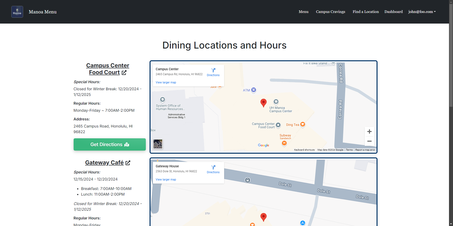 Dining Location & Hours
