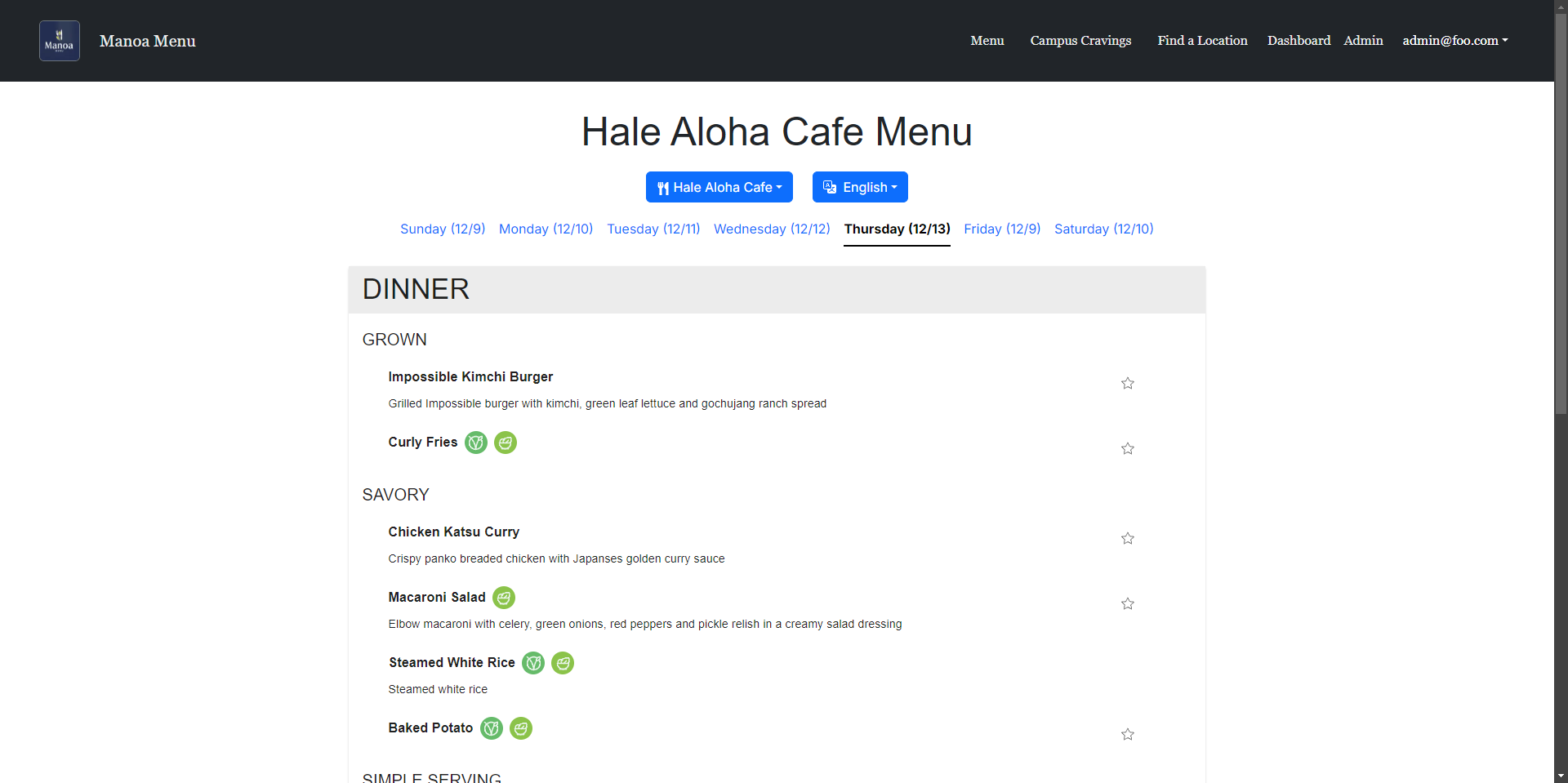 Menu Page